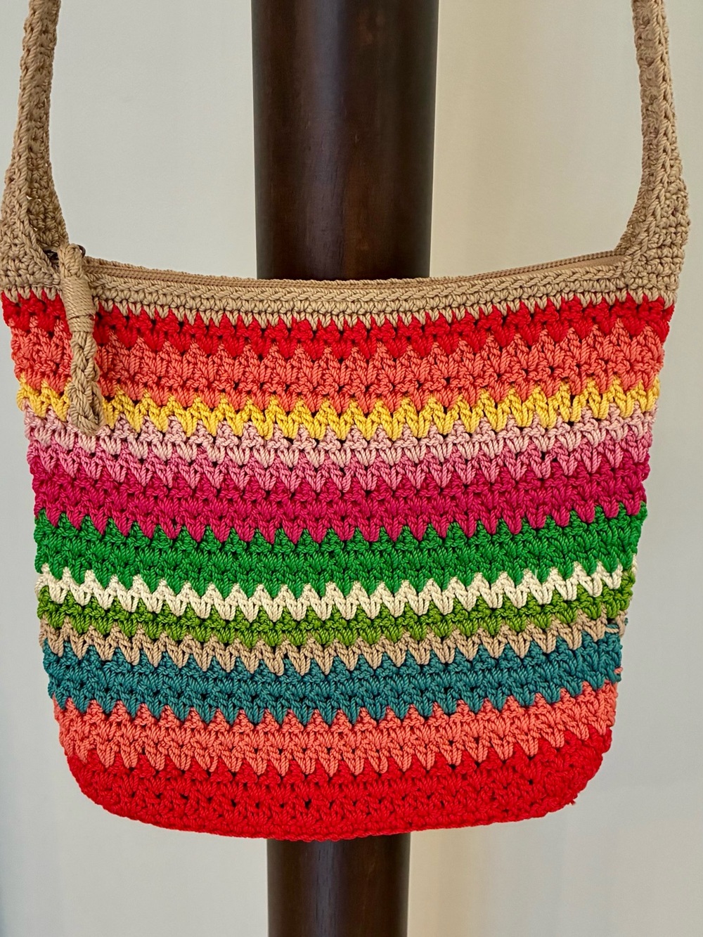 The Sak Originals Vintage Rainbow Striped Crochet Crossbody Bag Boho